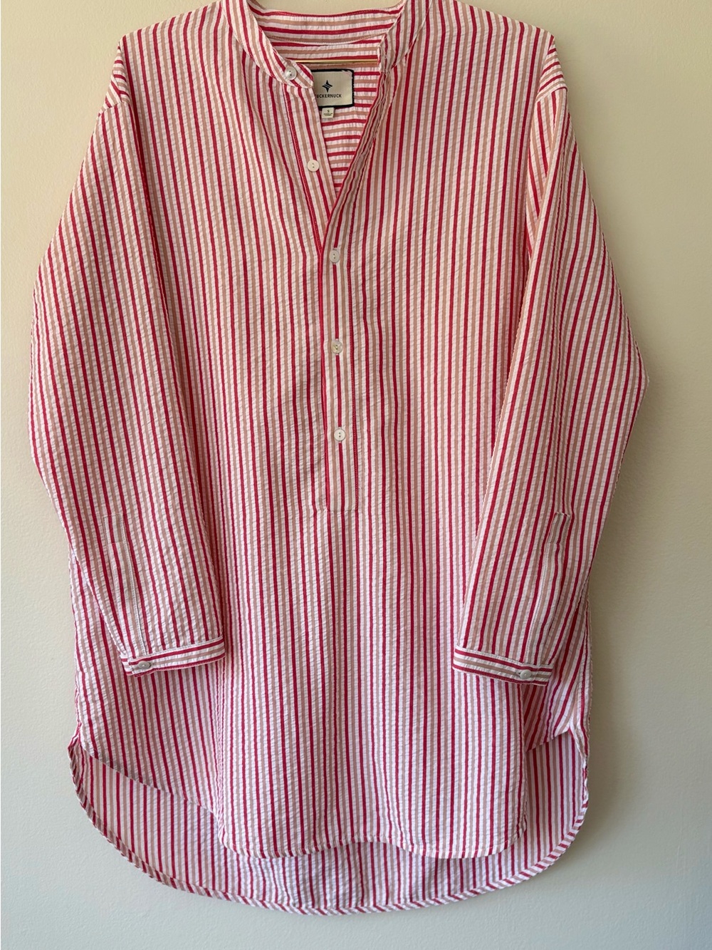 Tuckernuck Pink Striped Seersucker Tunic Top Long Sleeve Size Small